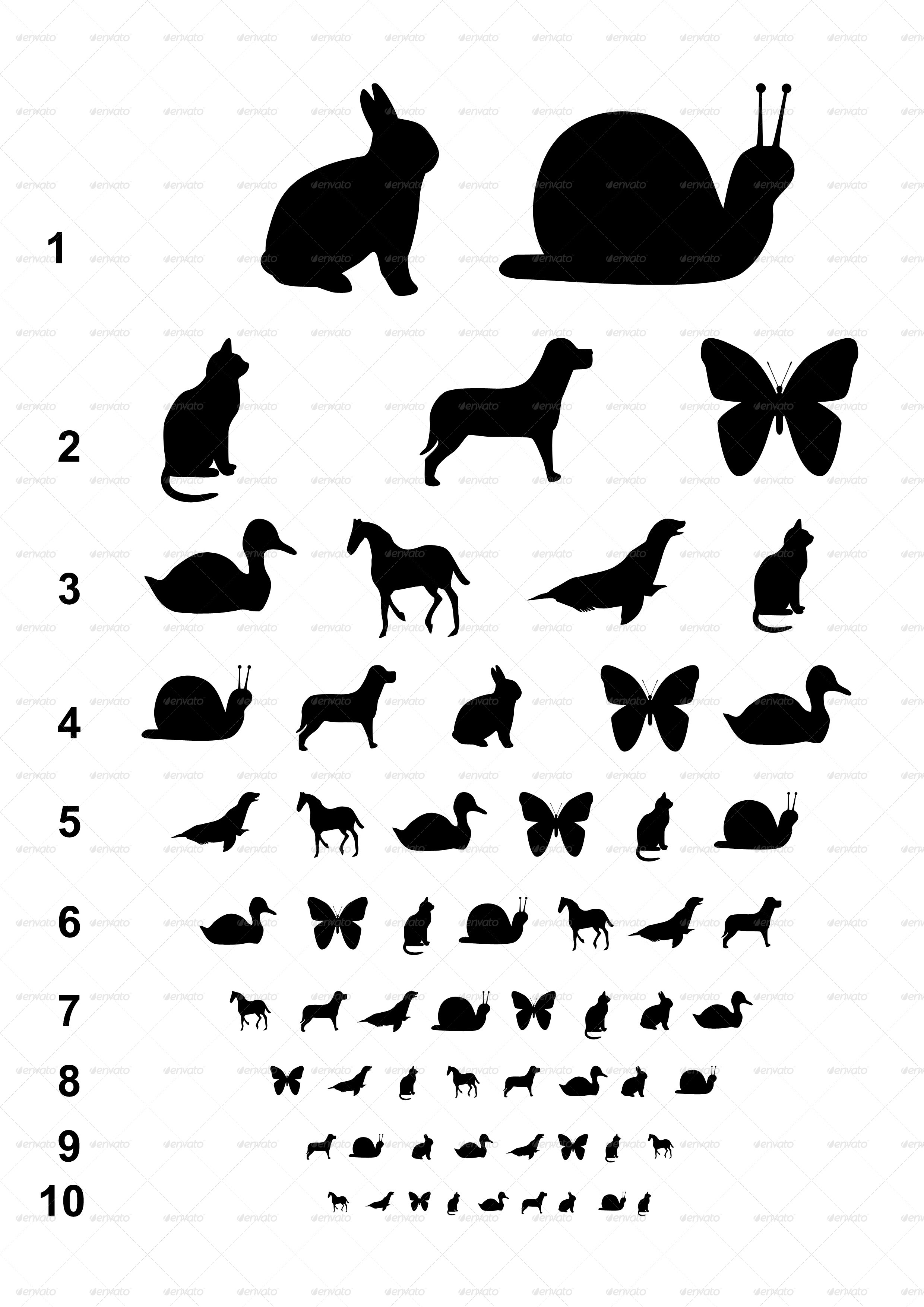 visual eye charts with animals for kids by