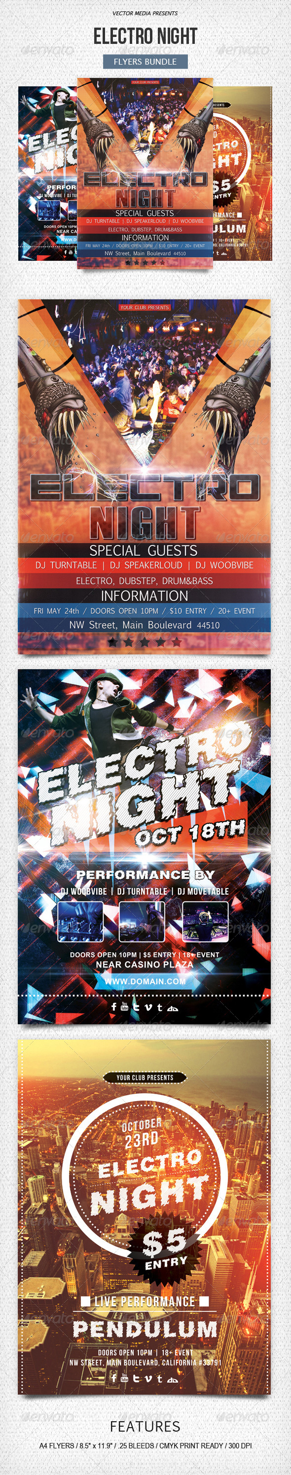 Electro Night - Flyers Bundle - Clubs & Parties Events