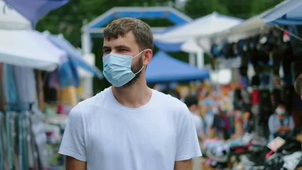 Covid Male with Masked Face Lockdown Epidemic Flea Market Public Shopping alt