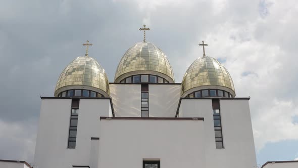 Dome of Church Aerial View Traditional Old Church in City Lviv Ukraine Cloudy Sky Background alt