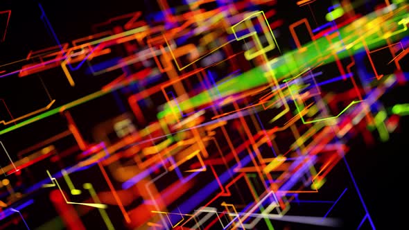 Stream of Multicolor Neon Glow Lines Form Digital 3d Space alt