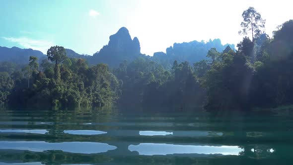 View From Boat on Cheow Lan Lake in Thailand alt