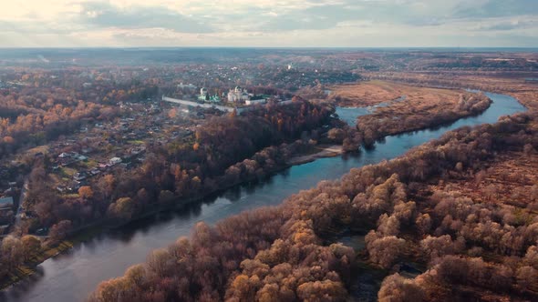 Autumn video of town Novgorod Siverskyi near the river Desna