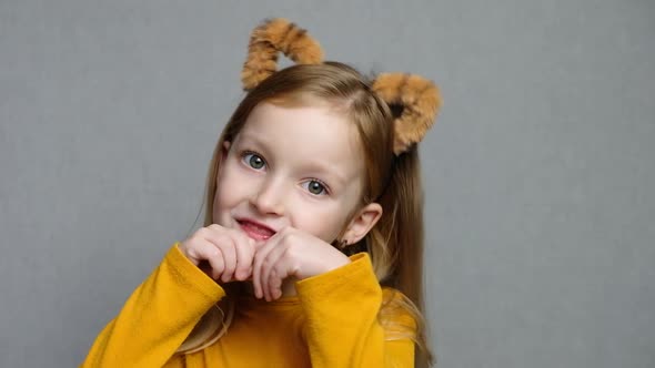 Cute Smiling Blond Girl with Tiger Ears alt