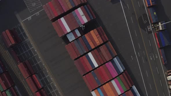 Carefully Arranged Massive Storage Containers In the Port Of Tacoma - aerial shot alt