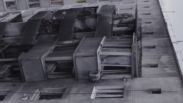 Vertical Video of the Consequences of the War in Ukraine  a Destroyed Building alt