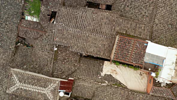 Aerial shot of a small fishing village in Xiapu County in China alt
