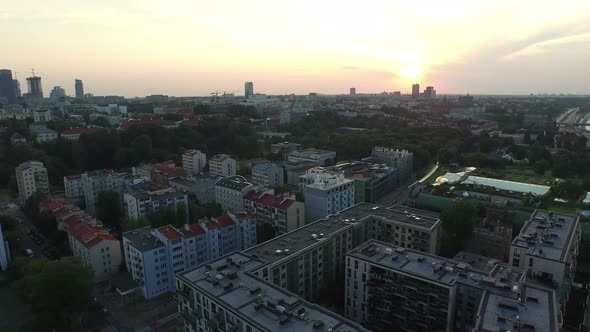 Aerial view of buildings in Warsaw alt