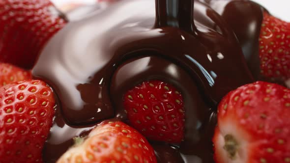 Closeup Macro Fresh Strawberries Covering with Melted Liquid Chocolate alt