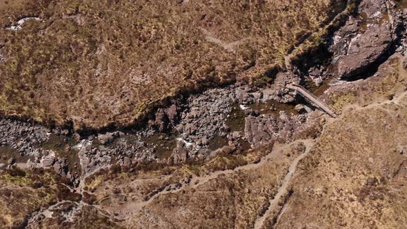 Aerial Bird's-Eye-View Rocky Mountain Stream Sligachan Valley, Cuillin Hills, Isle Of Skye