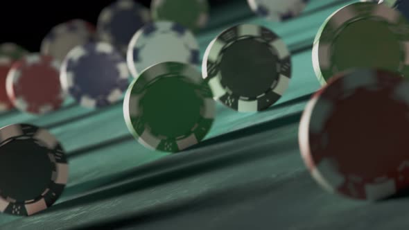 Rolling casino chips on a poker table. Endless looping animation. Las Vegas. alt