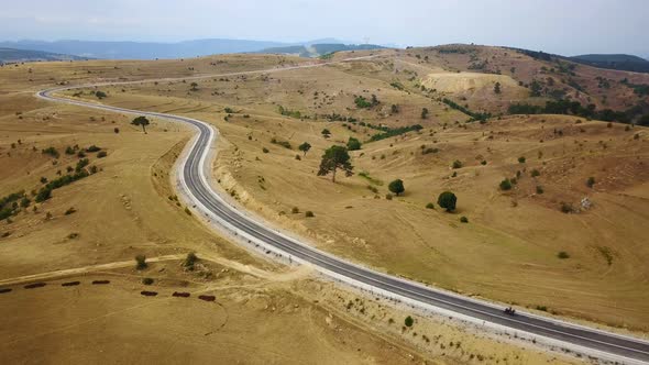 Empty Highway on the Yellow Steppe Meadow in Anatolia, Turkey