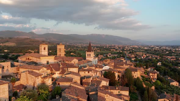 Spello, small town in Italy. Drone aerial view of the village