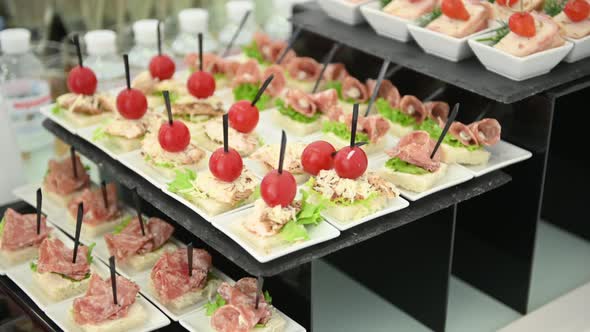 Catering Services Background with Snacks on Guests Table Outdoor Wedding Party