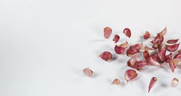 Garlic, allium savitum, Falling against White Background, Slow motion 4K alt