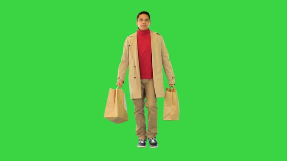 Man with Shopping Bags Happy Smiling Ethnic Man Walking From Retail Store Cheerful with Purchases on