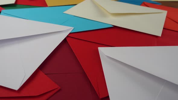 Background from multicolored envelopes. Shooting on the move.	 alt