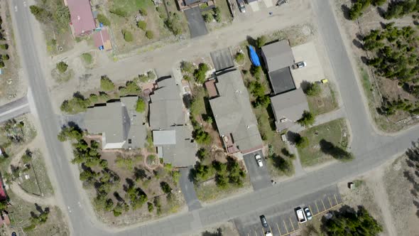 Aerial Establishing Shot of a Small Lakeside Mountain Town (Frisco, Colorado)