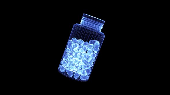 Hologram of Rotating Drugs in Bottle