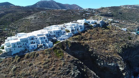 Kastro Sifnou beach on Sifnos island in the cyclades in Greece aerial view alt