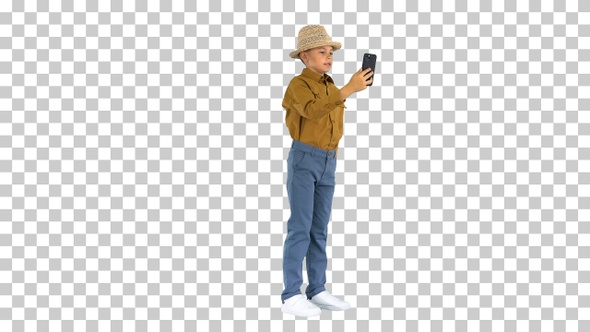 Little boy in a straw hat showing around, Alpha Channel alt