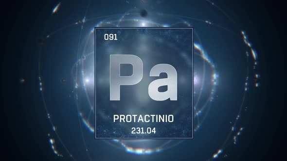 Protactinium as Element 91 of the Periodic Table on Blue Background in Spanish Language