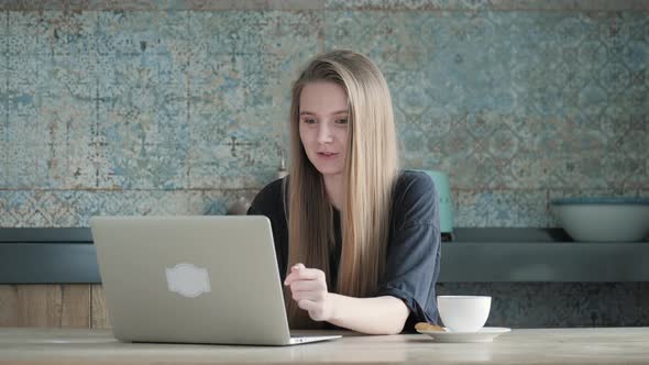 Happy Young Woman Make Video Call, Video Chat Job Interview