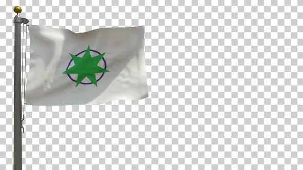 Aomori City Flag (Japan) on Flagpole with Alpha Channel - 4K alt