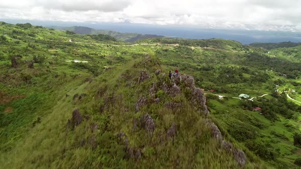 Aerial view of peak Chocolate hills and cloudy sky in Badian, Philippines. alt