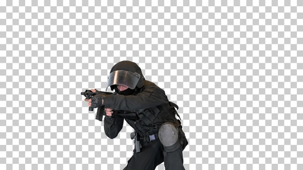 Anti-terrorist unit shooting from sitting position, Alpha Channel alt