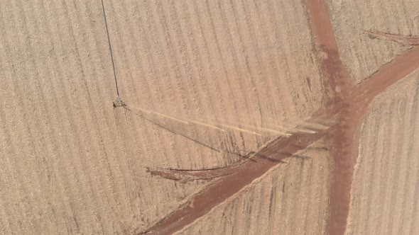 Soil treatment in sugarcane plantation. vinhoto nutritive substance , aerial view alt