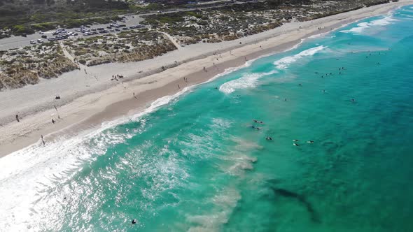 Aerial view of Tourists at a Beach in Australia	 alt