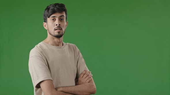 Arabic Young Guy Man Stand on Green Background Hispanic Hindu Adult Male Person Handsome Brunet alt