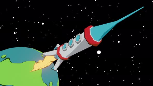 Rocket Leaving Earth 3D Cartoon Animation