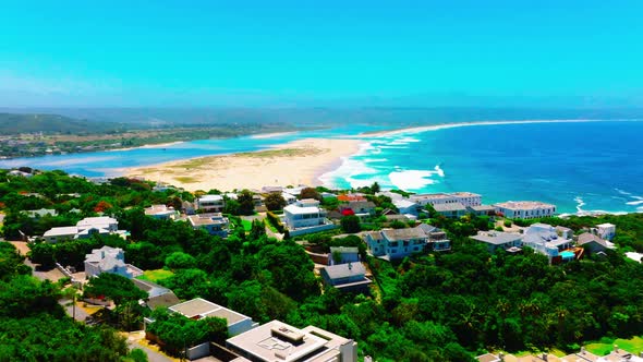 Forwards Fly Above Luxury Residencies Above Sea Coast alt