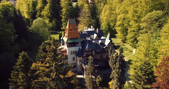 Pelisor Castle In The Romanian Forest Aerial alt