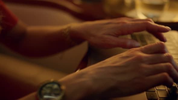 Ceo Hands Typing Laptop Computer in Business Trip Closeup alt