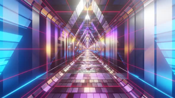 Seamless Loop Scifi Futuristic VJ Tunnel in Rainbow Colors