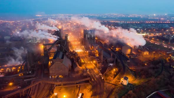 Aerial Hyperlapse Time Lapse, Night Scene of Industrial Power Plant alt