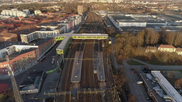 Aerial View of Train Station in Stockholm Suburb