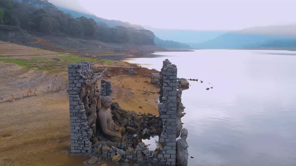 Buddha statues, Kadadora Temple Kothmale, Srilanka Temple. Temple in kothmale dam. Underwater temple