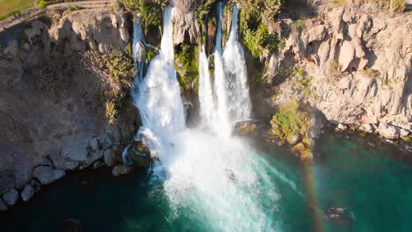 Top View of a High Waterfall Falling Into the Mediterranean Sea. Clean Ecology  alt