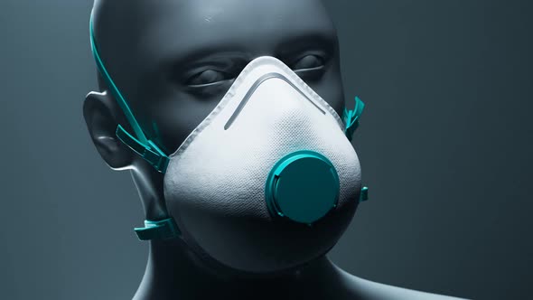 Concept of a respiratory protection mask. Render of the model wearing FFP3 mask. alt