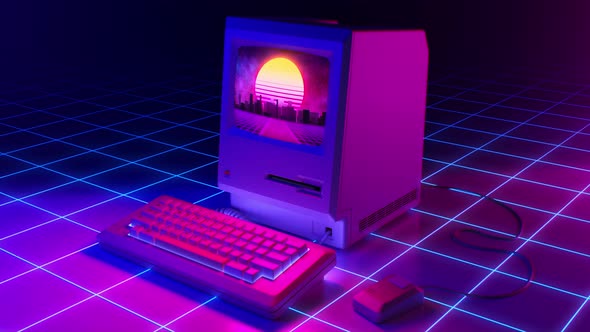 80's Retrowave, Macintosh Background 4K