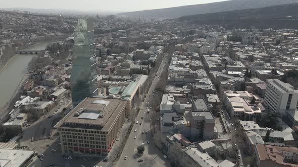 Tbilisi, Georgia - March 3, 2021: Flying over Shota Rustaveli Avenue alt