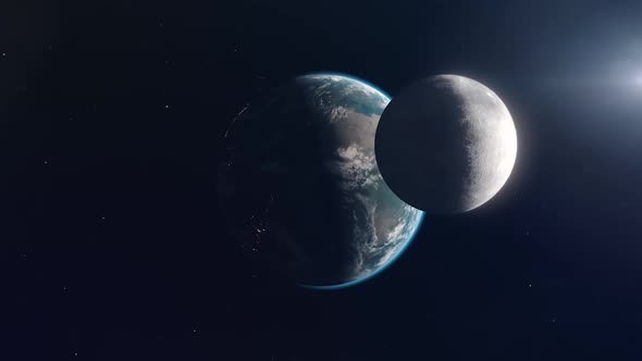 Planet Earth and the Moon Establishing Shot