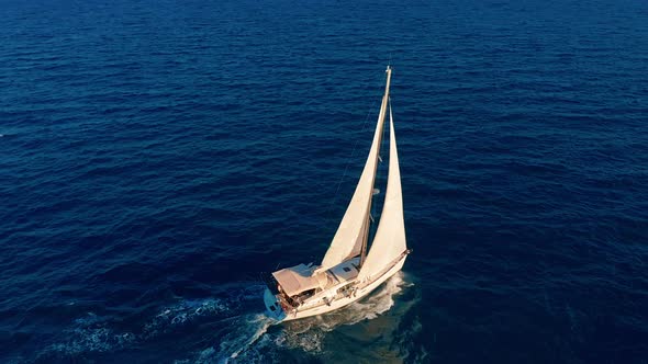 Aerial View. Beautiful View of Yacht Saile in Open Sea, Stock Footage