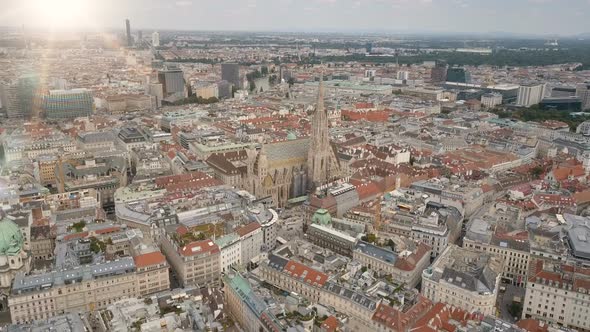 Vienna City Skyline Aerial Shot. AERIAL View of Vienna. St. Stephen's Cathedral and Cityscape City alt