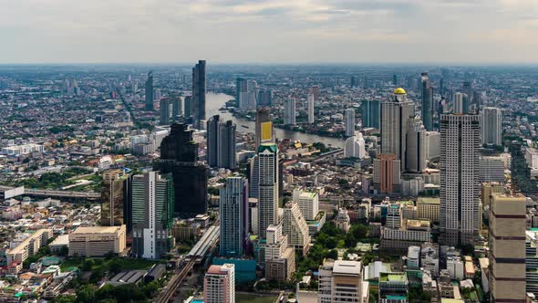 time lapse of Bangkok city with Chao Phraya River, Thailand