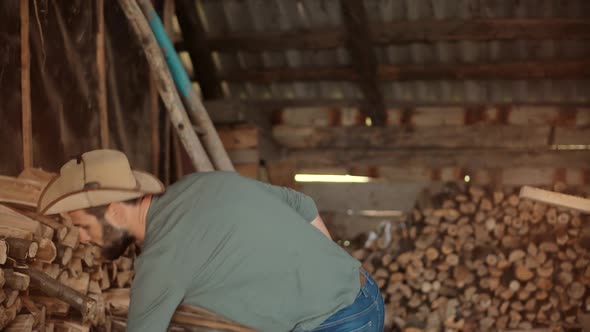 Farmer Working On Farm Ranch. Cowboy Countryside Farmland. Horseman On Work. Cowboy Farmer Lifestyle alt